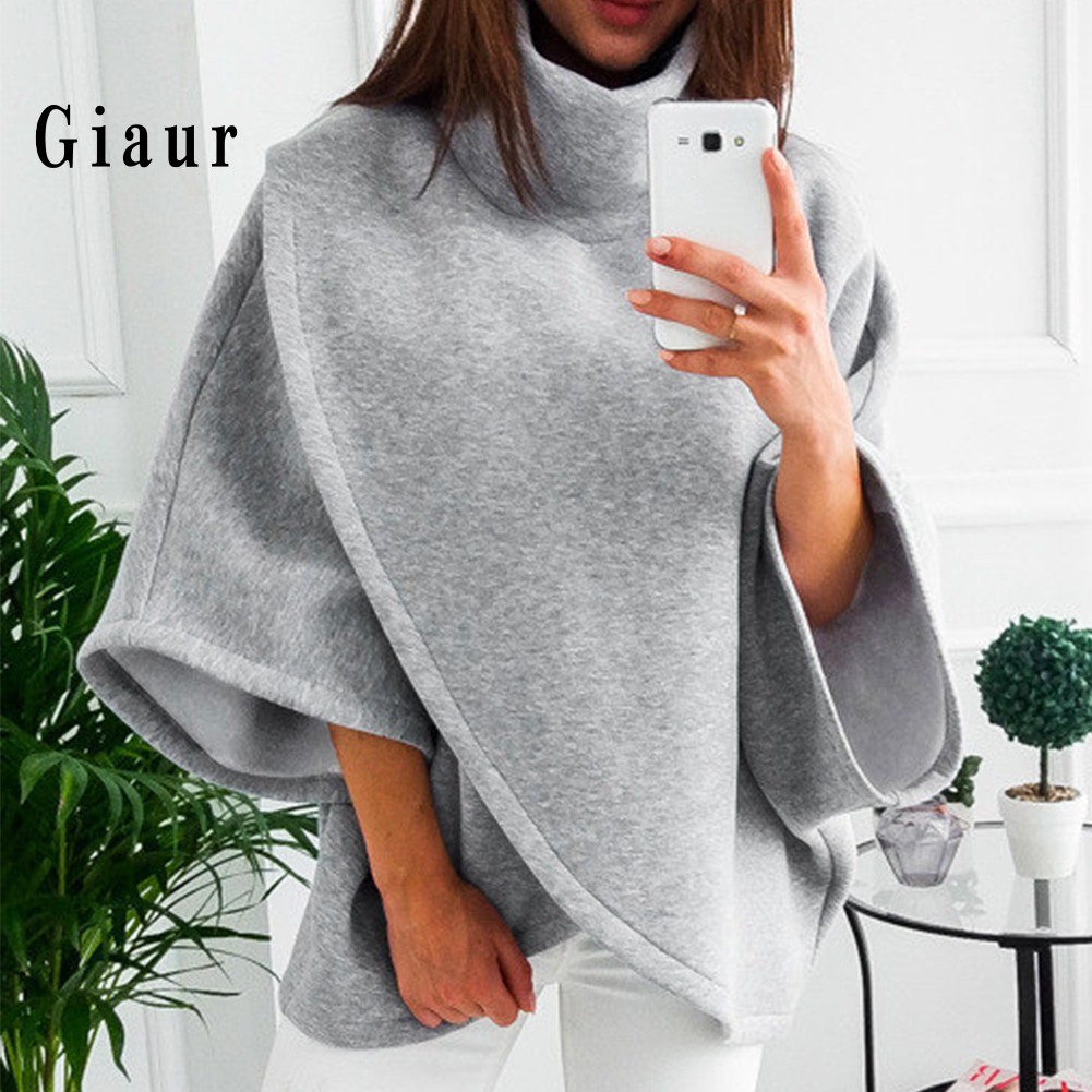 GIAUR  Winter Warm Women Solid Color Cloak Cape Turtle Neck Batwing Sleeve Jumper Poncho | BigBuy360 - bigbuy360.vn