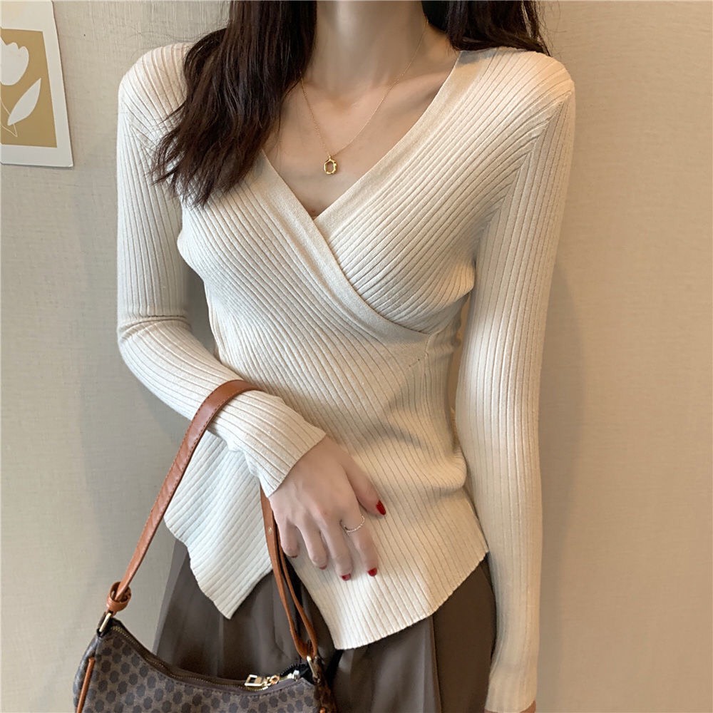 (CÓ BIGSIZE) Áo len dệt kim vạt chéo thanh lịch phong cách hàn quốc A3 | BigBuy360 - bigbuy360.vn