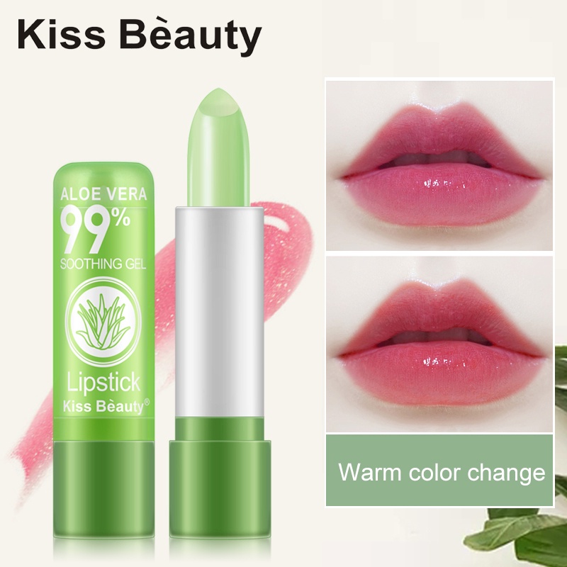 Son dưỡng môi Kiss Beauty chiết xuất lô hội chống nước chống khô thay đổi màu sắc theo nhiệt độ 3.5g