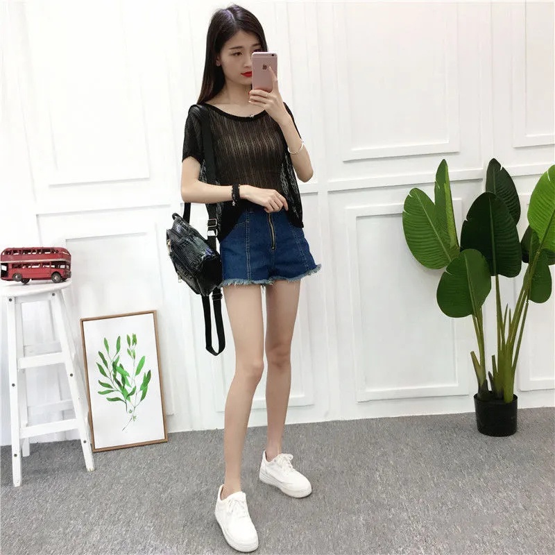 Áo Thun Cổ Tròn Tay Ngắn Phối Ren Plus Size Cho Nữ 40-100KG C9364