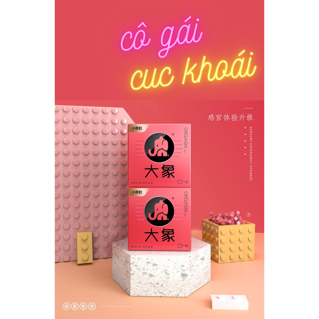 [NGƯỜI LỚN VUI VẺ] Bao cao su con voi hạt nhỏ phiên bản của giới trẻ hộp 2 gói siêu mỏng 001 (che tên sản phẩm)