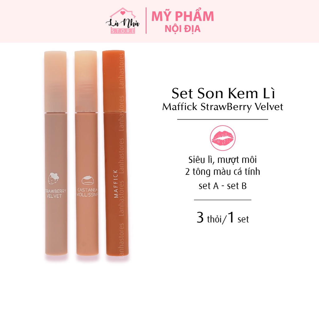 [SET 3 SON KEM] Son Kem Lì MAFFICK StrawBerry Velvet nội địa Trung FREESHIP màu đỏ quyến rũ với hai SET A/B