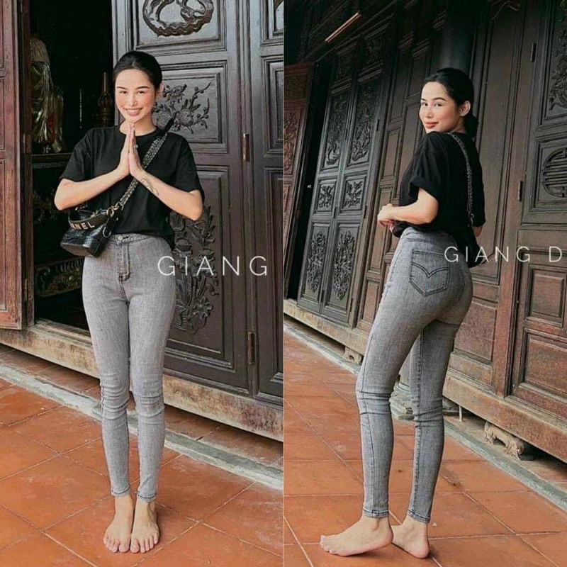  Quần jeans bò cạp cao dáng ôm co dãn nhiều màu sắc