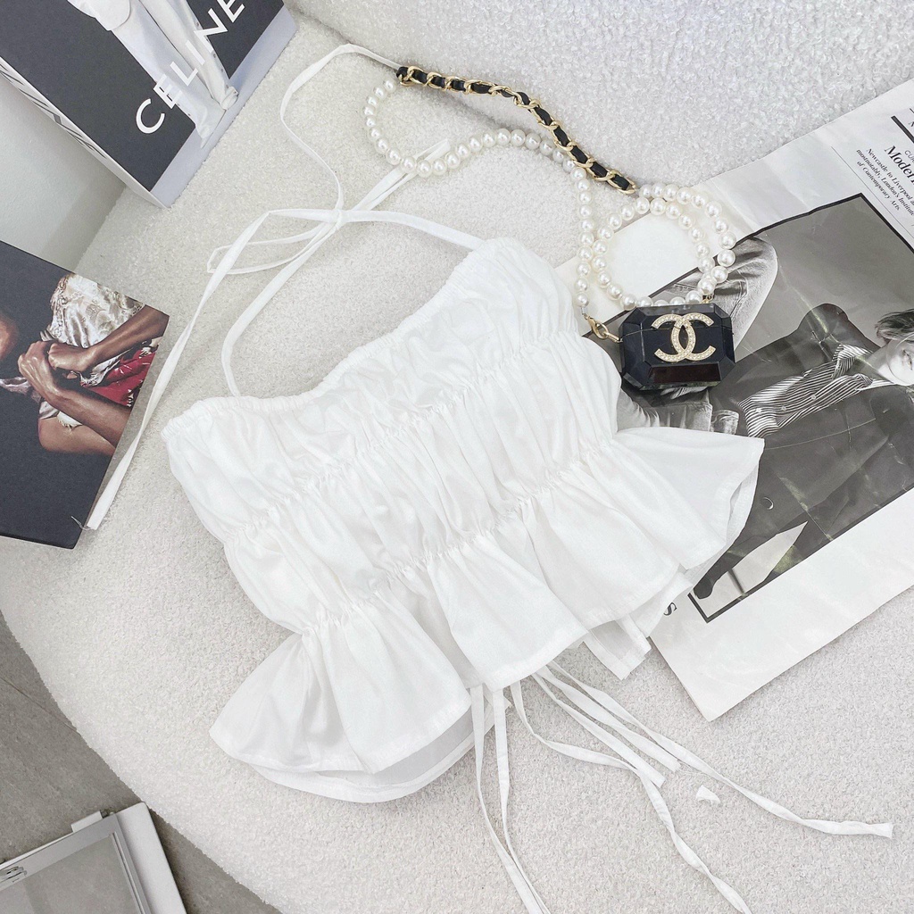 ÁO CROPTOP TRẮNG 2 DÂY XẾP LY