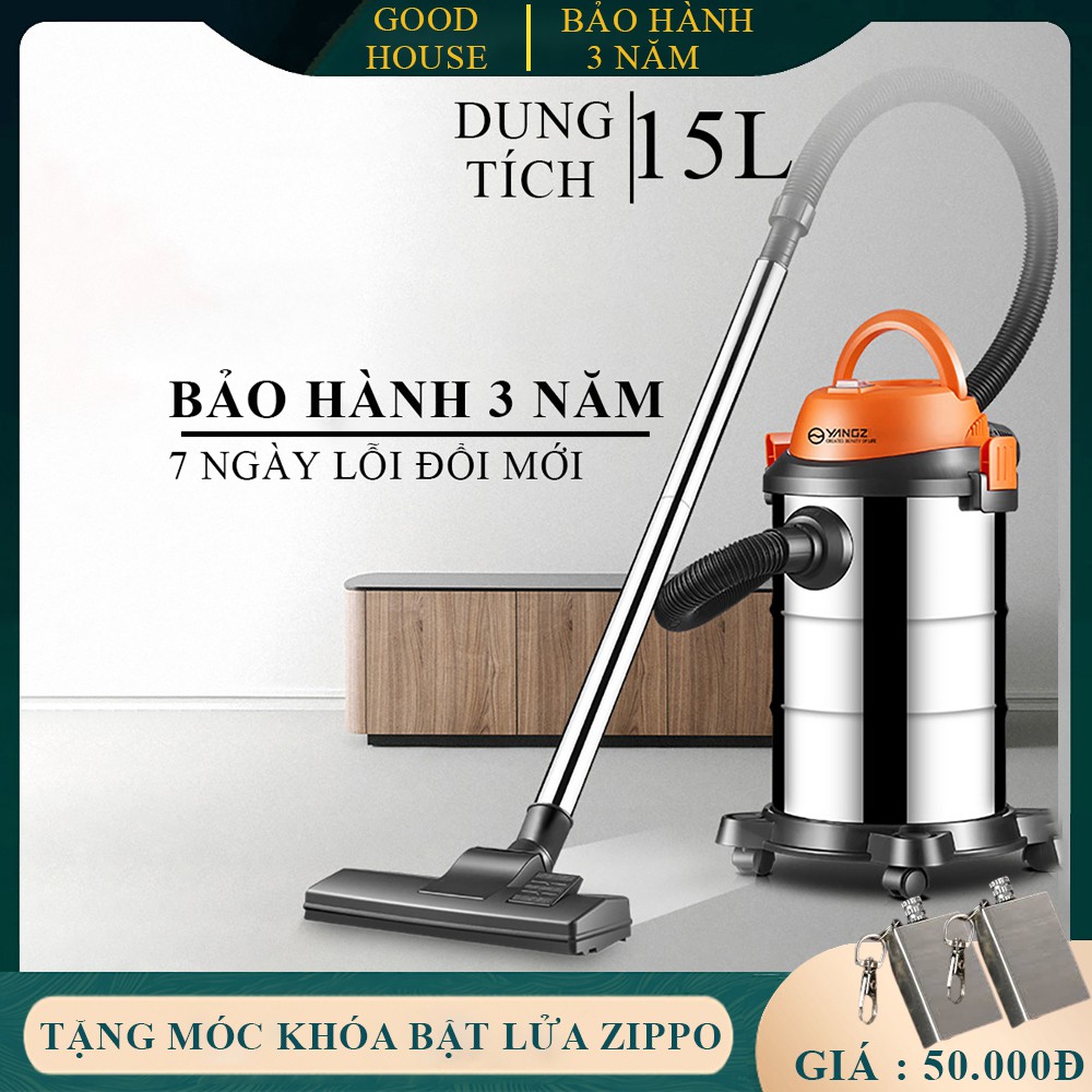 Máy hút bụi công nghiệp công suất 1200W, dung tích thùng chứa lớn 15L. Bảo hành 3 năm, 7 ngày lỗi đổi mới.