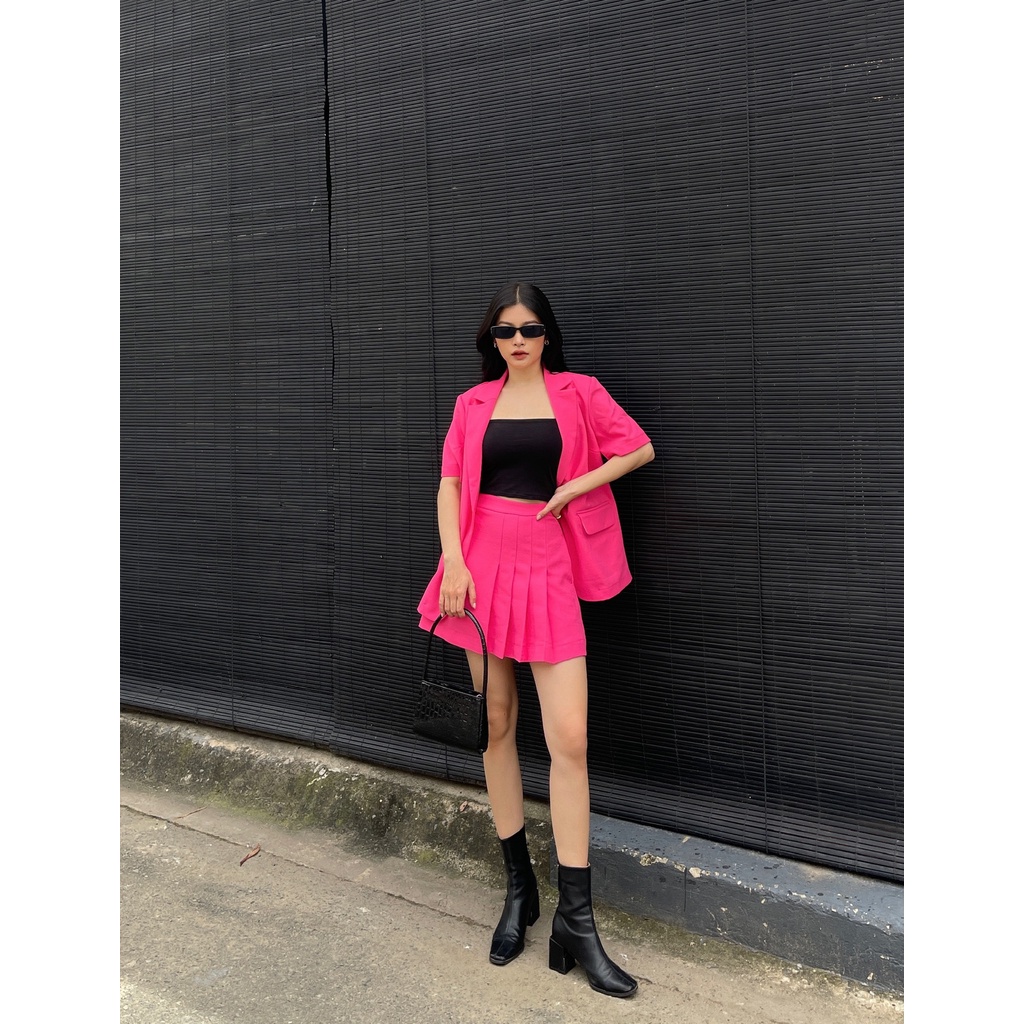 Chân váy vải bố tweed xếp ly (có quần trong) MIEU - HO02