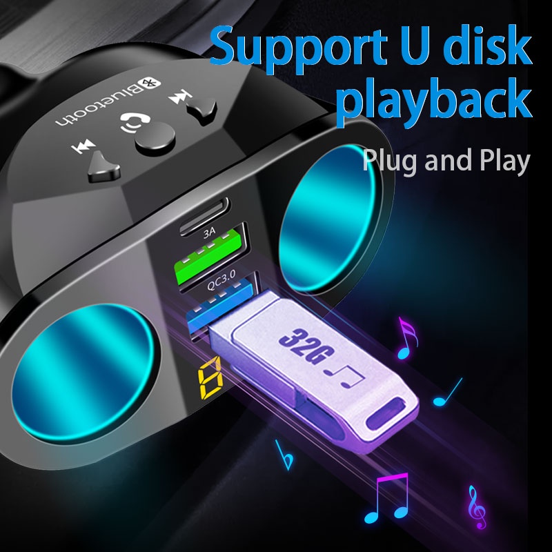 Tẩu sạc nhanh SEAMETAL QC3.0 + PD Type C cổng USB kép 66W 12V / 24V thích hợp cho điện thoại