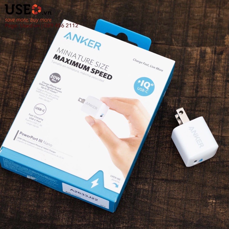 [Mã ELFLASH5 giảm 20K đơn 50K] Củ Sạc nhanh Anker Powerport III Nano 20W A2633 New Seal