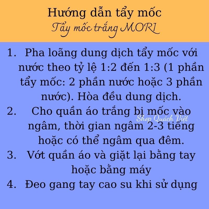 Tẩy mốc quần áo trắng MORI - ĐÁNH BAY MỐC TRÊN QUẦN ÁO TRẮNG