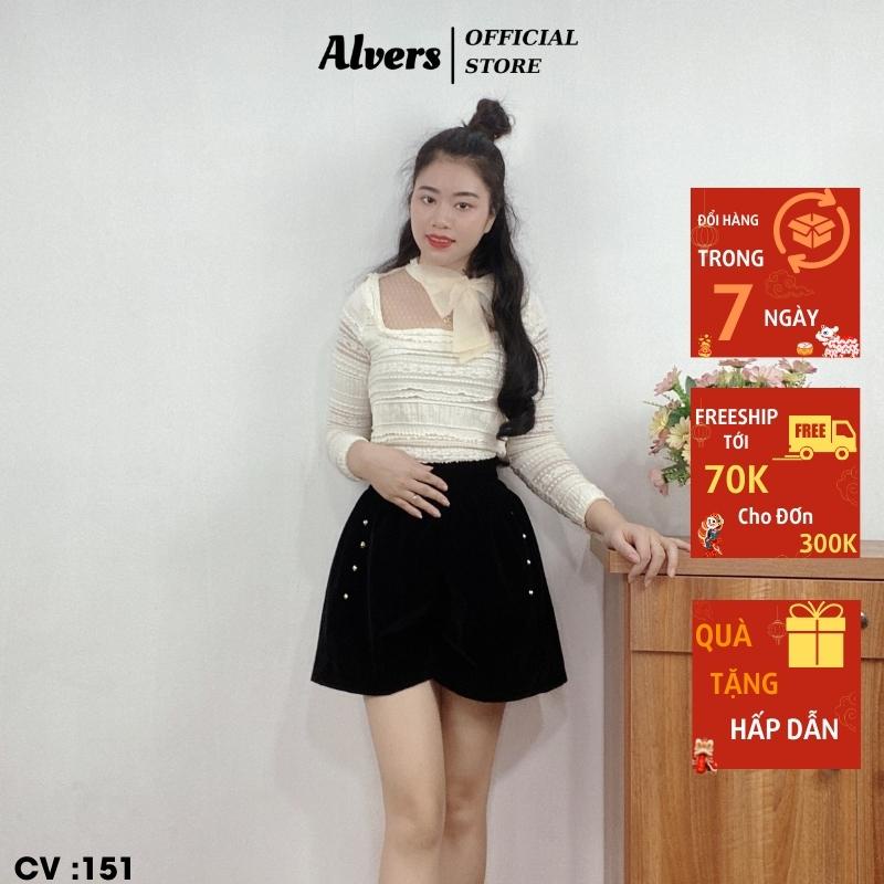 Quần short nữ nhung tăm Top Fashion 8 khuy dáng váy xoè dáng rộng.151