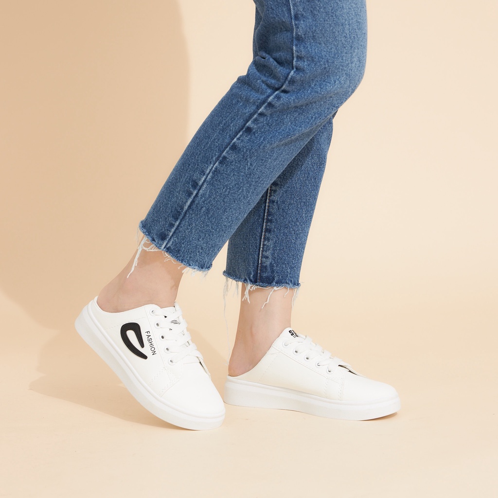 Giày Nữ MWC 0728 - Giày Sục Thể Thao Nữ Fashion Màu Trắng Đế Bằng 3cm Cá Tính