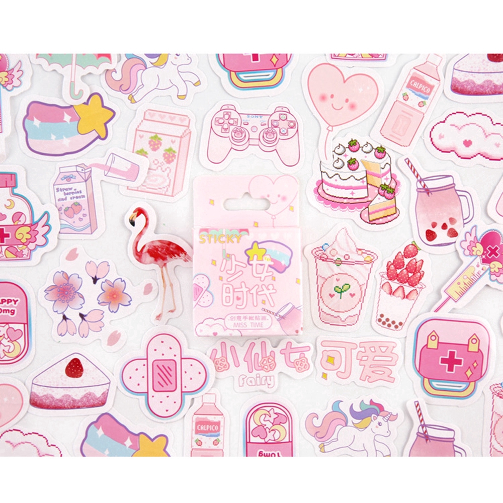 Bộ 46 miếng dán màu hồng xinh xắn trang trí sổ nhật ký