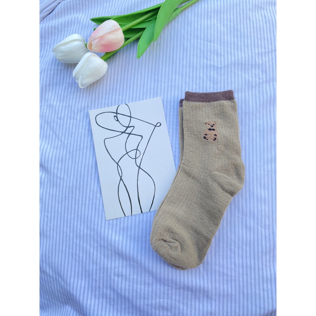 Tất gấu Muzini vớ cổ cao in hình hoạt hình nhiều màu dễ thương TN205