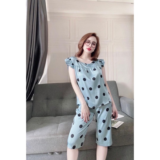 Pijama bộ đồ ngủ lửng lụa satin nhập khẩu cao cấp - chất liệu sợi lụa satin dệt mềm mại thoáng mát mặc nhà mùa hè