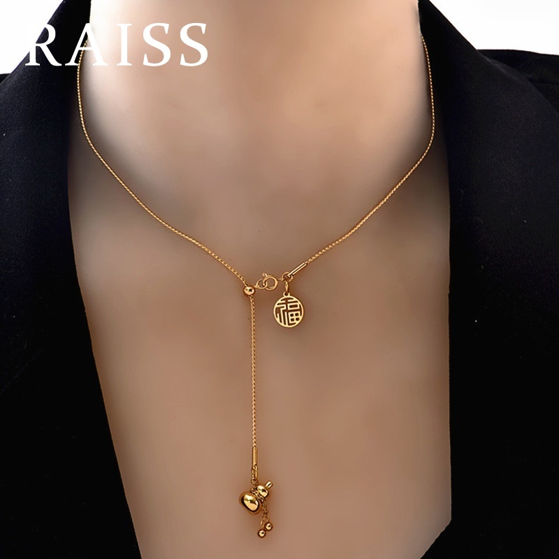 Vòng cổ Mạ Vàng 18k Phối Mặt Dây Hình Mạ Vàng Khắc Chữ Fu 'Fu