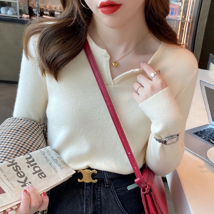 Áo len ZHELIHANGFEI tay dài cổ chữ V phong cách phương Tây dễ phối đồ thời trang