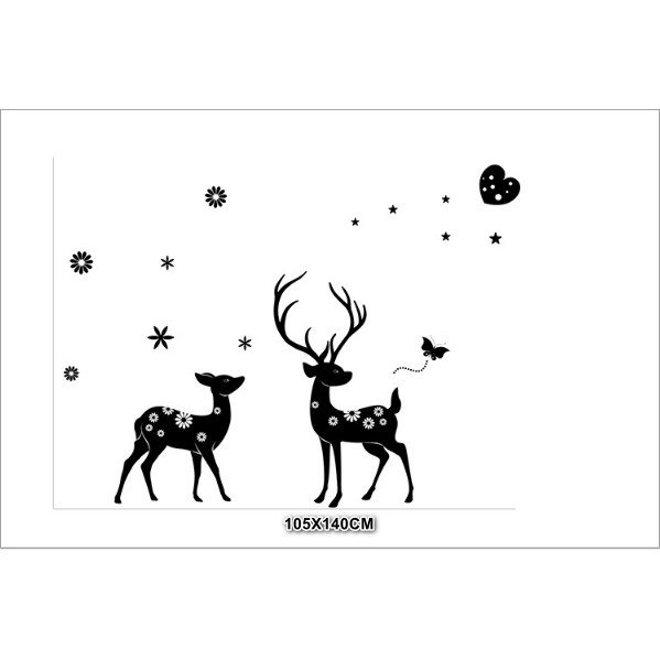 Decal trang trí tường - Cặp Nai Đen Nhí hoa văn xinh xinh