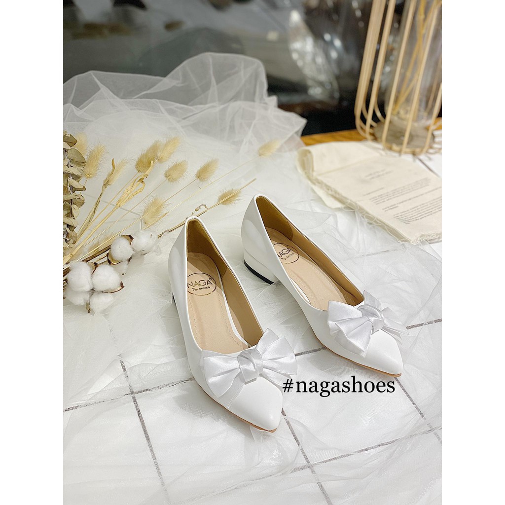 GIÀY BÚP BÊ NAGASHOES MŨI NHỌN PHỐI NƠ CAO NAB43