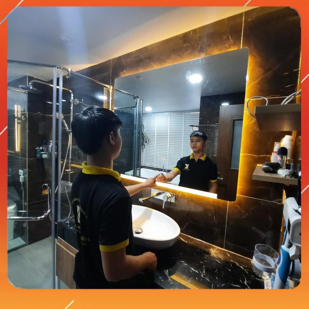gương  phòng tắm đèn led hoàng kim cảm ứng ba chạm phá sương đồng hồ nhiệt độ kích thước 50x70 - guonghoangkimirroch | BigBuy360 - bigbuy360.vn