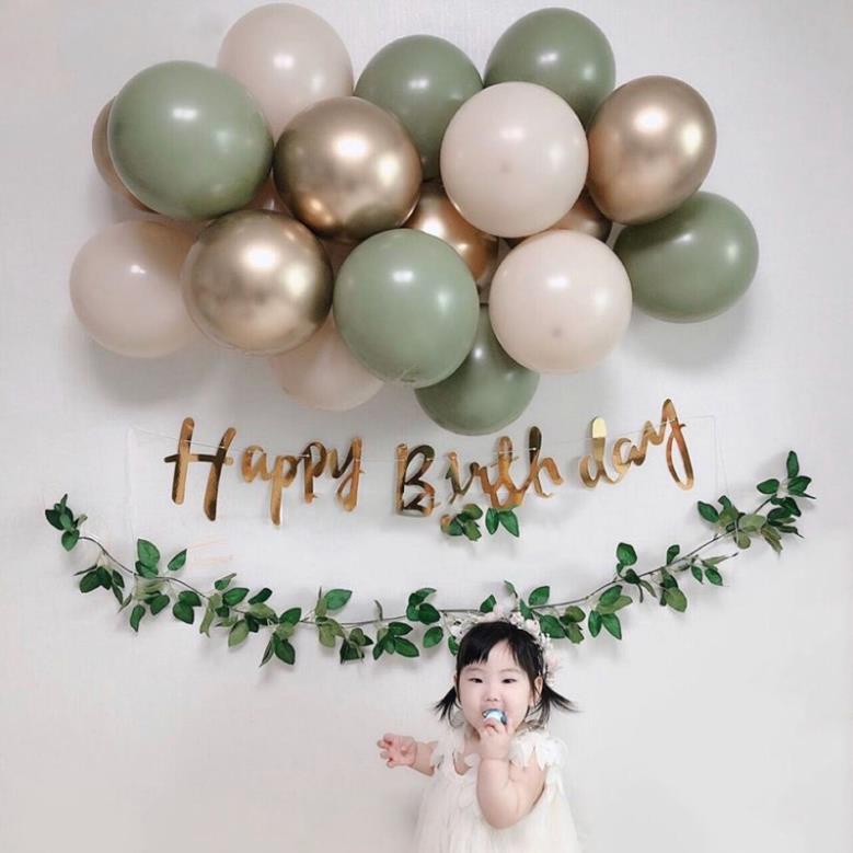 Set Trang Trí Sinh Nhật Hàn Quốc Màu Vintage Xanh Lá