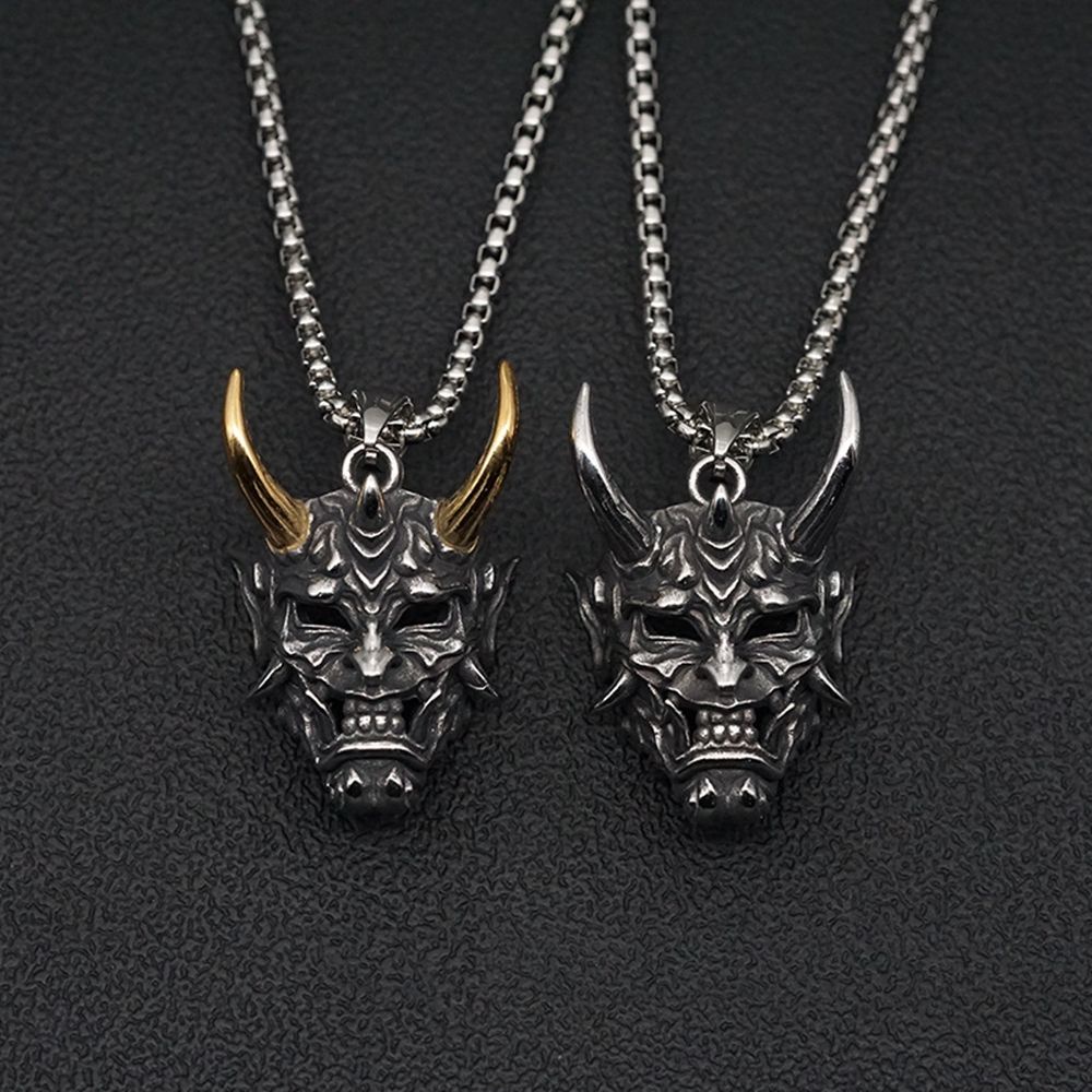 Vòng cổ sợi xích dày phối mặt hình ma quỷ phong cách hip hop Hàn Quốc đơn giản thời trang dành cho nam