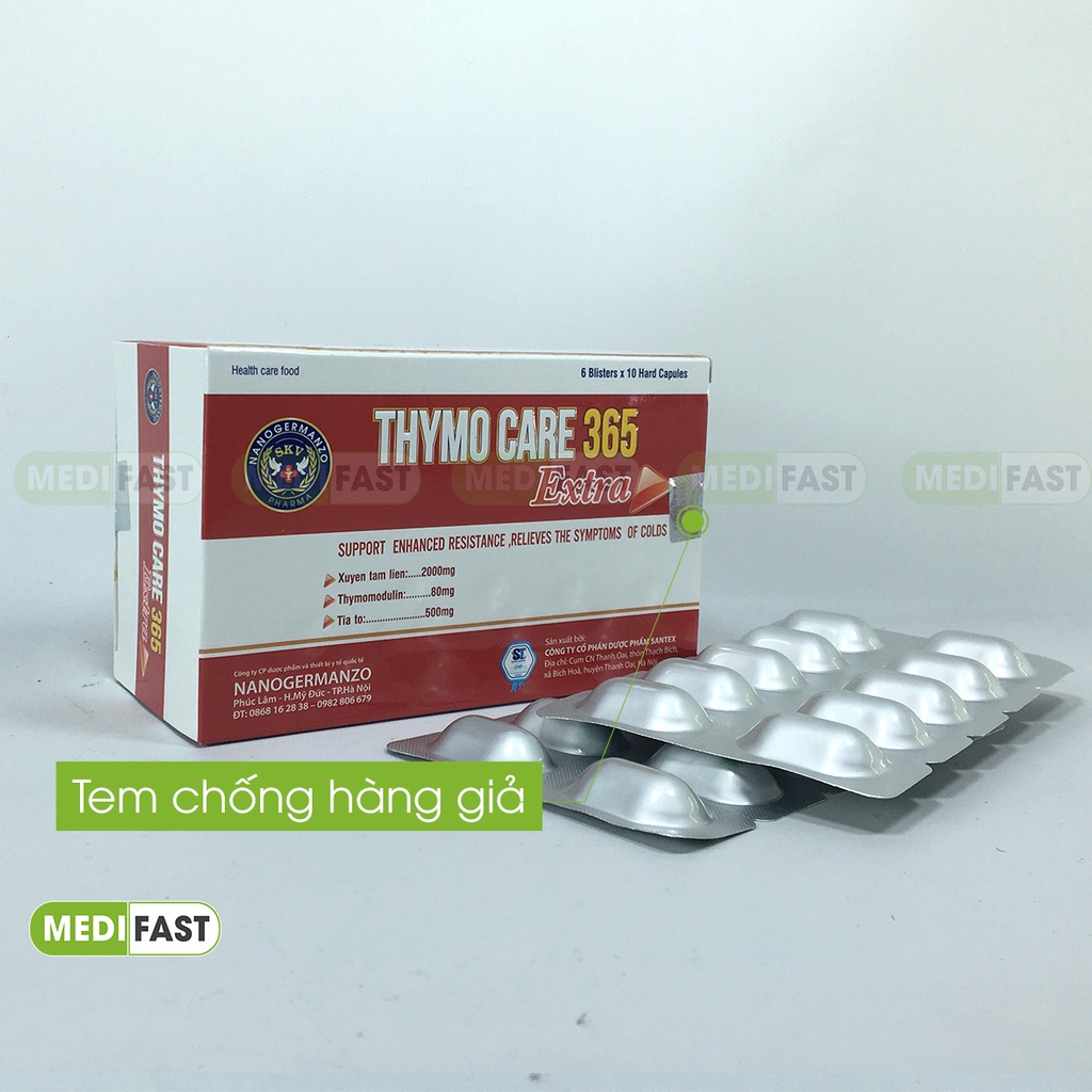 Thymo Care Hộp 60 viên - Xuyên tâm liên tăng cường miễn dịch có thêm Thymodulin và tía tô tăng sức đề kháng