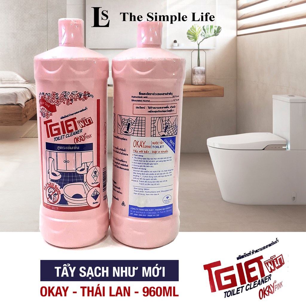 Nước tẩy bồn cầu nhà vệ sinh, chai tẩy cọ rửa toilet Okay Thái Lan 960ml sạch bóng, khử mùi hôi cao cấp [CHÍNH HÃNG]