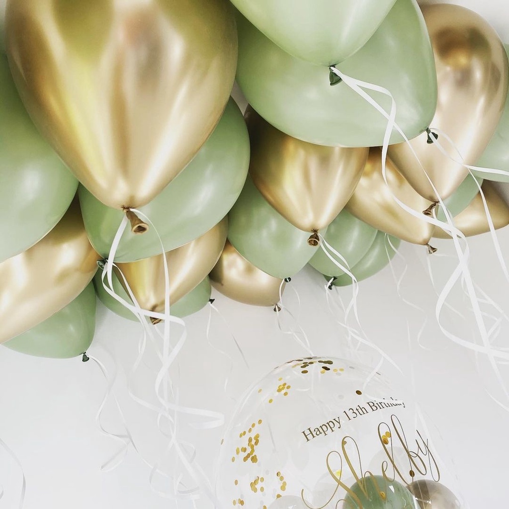 Set 10 Bong Bóng 10inch Màu Trắng Vàng Xanh Lá Cổ Điển Trang Trí Tiệc Cưới Sinh Nhật