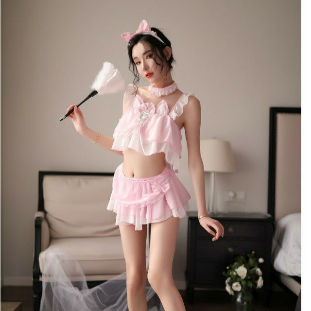 Bộ Đồ Ngủ Cosplay Sexy Mèo Xinh Xắn Neko Chan Quyến Rũ 2 Màu Hồng Đen