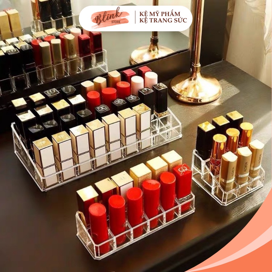 Khay đựng son 9,12,24,36 ô chất liệu mica trong suốt, kệ son loại dày cao cấp - Blink Store