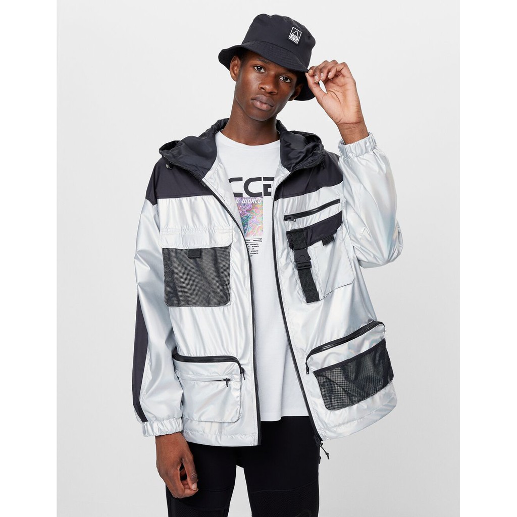 Áo khoác gió phản quang Bershka Multi-pocket jacket size M