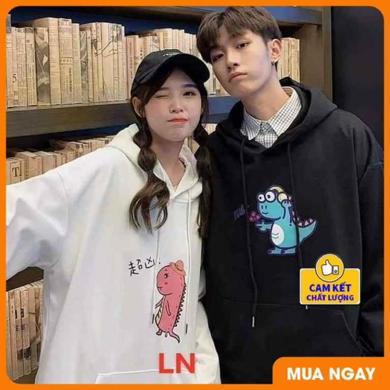 Áo đôi hoodie khủng long nhỏ xanh hồng TH6 [ Cam kết 100% hoàn tiền nếu không đúng mẫu ]