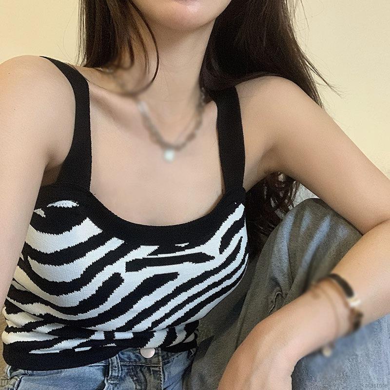 Áo sát nách dệt kim in họa tiết ngựa vằn kiểu mùa hè | BigBuy360 - bigbuy360.vn