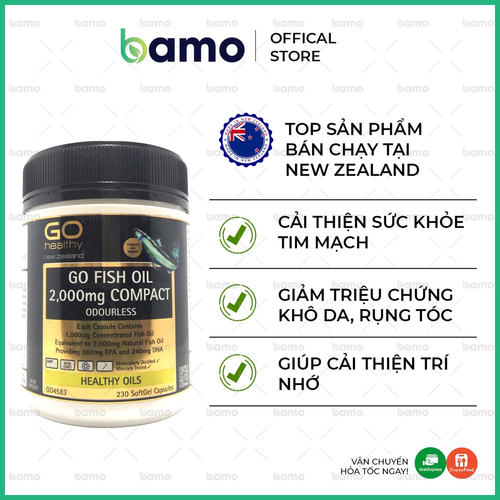 Dầu Cá Omega-3 Go Healthy Go Fish Oil 2000 Compact – 230 Viên