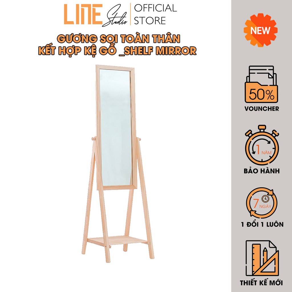 Gương soi Toàn Thân kết hợp Kệ gỗ Shelf Mirror Gương Có Kệ Gỗ thông Line Studio Nội Thất Phòng Ngủ Lắp Ráp Giá Rẻ