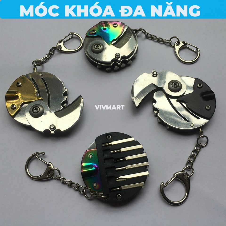 ✅ Móc Khóa Mini Gấp Gọn Tích Hợp Bộ Tuốc Nơ Vít, Dao Cắt Đa Năng