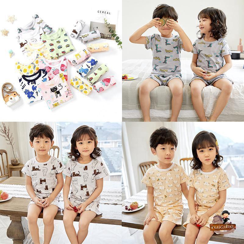 Bộ Đồ Ngủ Pijama Ngắn Tay In Hình Dễ Thương Cho Bé Từ 2-8 Tuổi