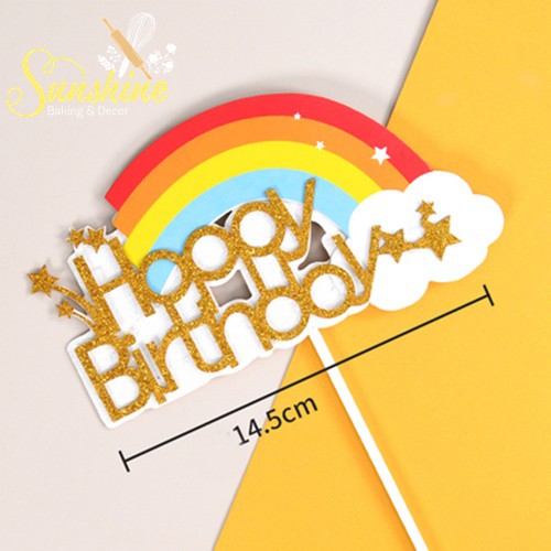 Hình Cắm Giấy Happy Birthday Cầu Vồng Trang Trí Bánh Kem Sinh Nhật Nhiều Mẫu