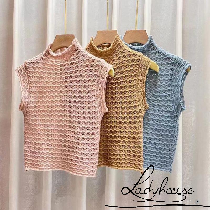 Áo Dệt Kim Mỏng Tay Ngắn Cổ Cao Phong Cách Hàn Quốc Thời Trang Cho Nữ