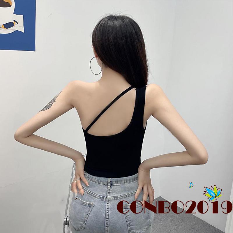Áo croptop không tay hở vai dáng ôm màu trơn gợi cảm thời trang cho nữ