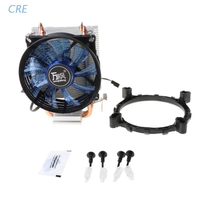 CRE  2 Heatpipe Aluminium PC CPU Cooler Cooling Fan For Intel 775/1155/1151 AMD 754/AM2