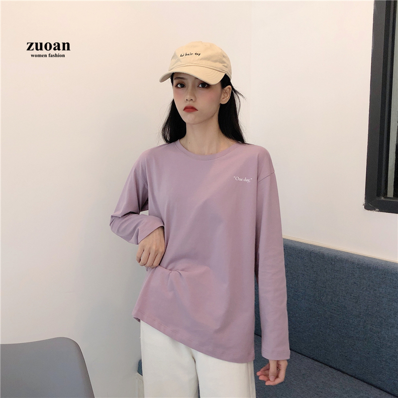 SUXI Áo Thun Tay Dài In Chữ Kiểu Dáng Đơn Giản 4 Màu Lựa Chọn Cho Nữ
