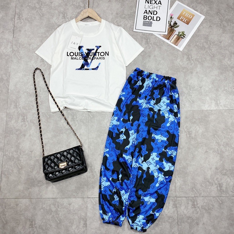 [Rẻ Vô Địch] Bộ LX xanh quần bom loang sẵn nhé Vải cotton tàu 4c chuẩn đẹp, hình in sắc nét Quần bom loang 3D to thụng