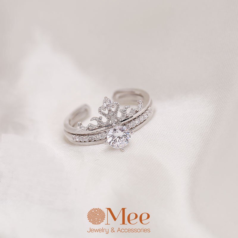 Nhẫn hợp kim MEE thiết kế hở có thể điều chỉnh size, dạng vương miện cho nữ