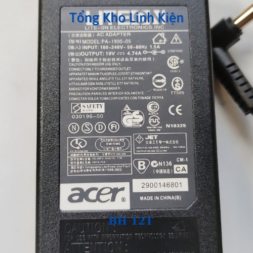 Adapter Sạc Latop Acer 19V-4.7A 90W Chân 5.5x1.7mm Tặng Kèm Dây Nguồn Volex Zin