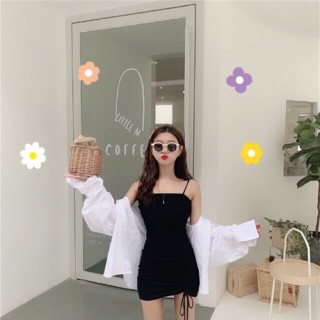 Đầm body 2 dây dây rút bên