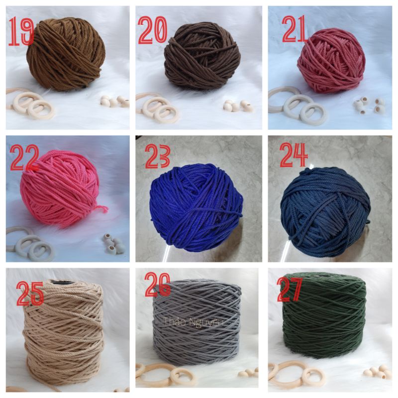 200g- 500g Dây thừng đan macrame , dây cotton xoắn 3.- 3mm. FULL COLOR