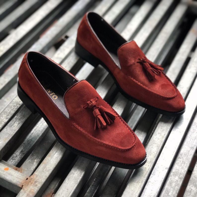 Giày lười nam da lộn chất da bò thật bh 12 tháng kiểu dáng Tasseled Loafer - Mã T161 🐳