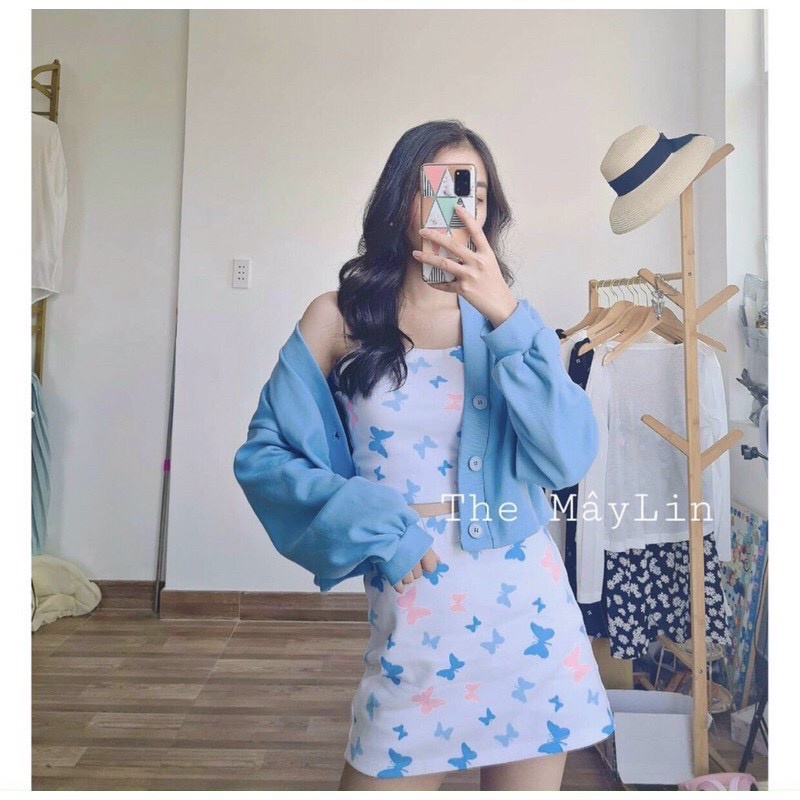 Bộ Áo Cardigan ống Croptop  Bướm  Set Áo Khoác Dài Tay Kèm Váy Áo ống DK-0046 | BigBuy360 - bigbuy360.vn