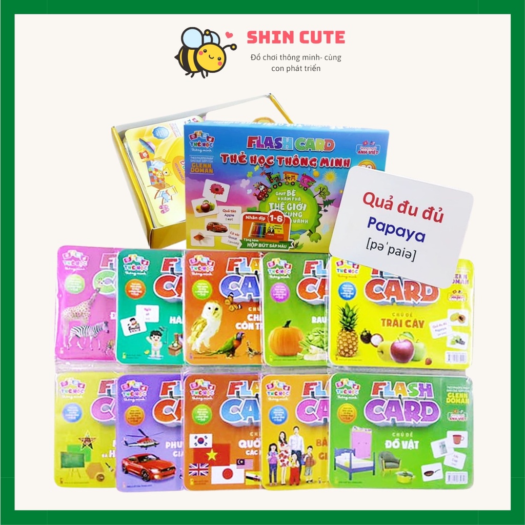 Bộ thẻ học thông minh glenn doman bao gồm 20 chủ đề song ngữ Anh – Việt thẻ Flashcard loại to cho bé